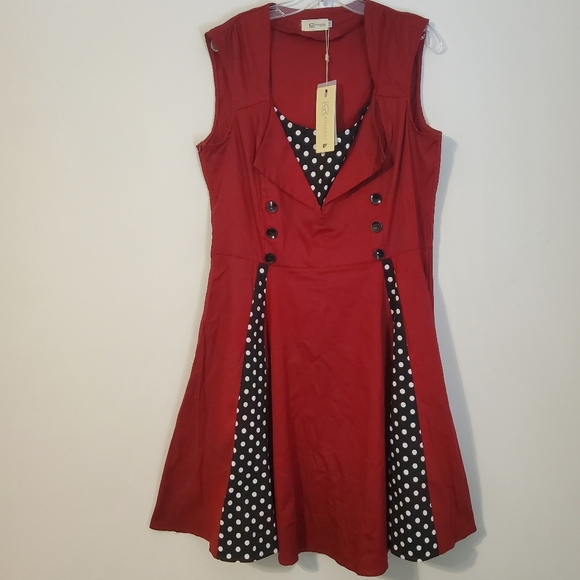 Kill Real Dresses & Skirts - NWT! Kill Real Burgundy Black Polka Dot Sleeveless A Line Cocktail Dress Sz 3XL